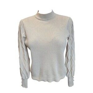 Nanette Lepore Sparkly Cream Gold Textured Diamond Sleeve Sweater Size S